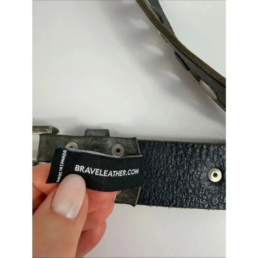 Brave Leather 1992 Gray Studded Cutout Belt Size 32 Made in Canada